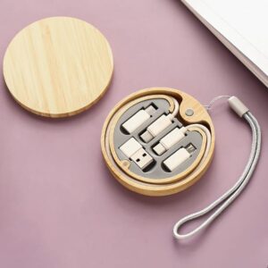 All-in-One Multi-Charging Cable Travel Kit (Wooden/Bamboo Style)