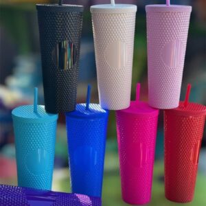 Studded Grid Tumbler with Lid and Straw